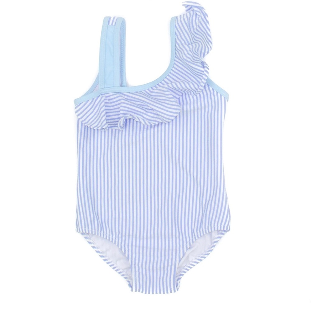EUC Properly Tied Flutter Seersucker One Shoulder Swimsuit
